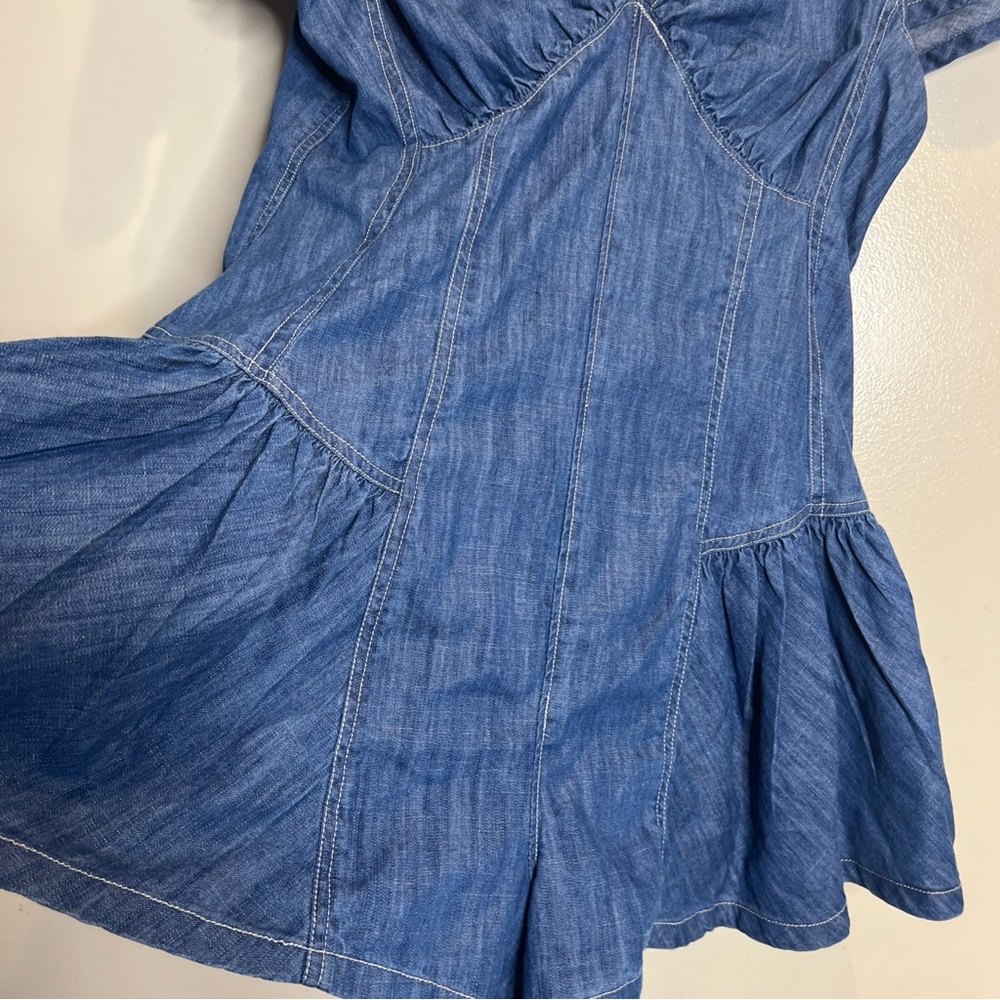 We The Free People Mia Playsuit Denim Drop Waist Seamed Bust Romper L - Picture 3 of 5